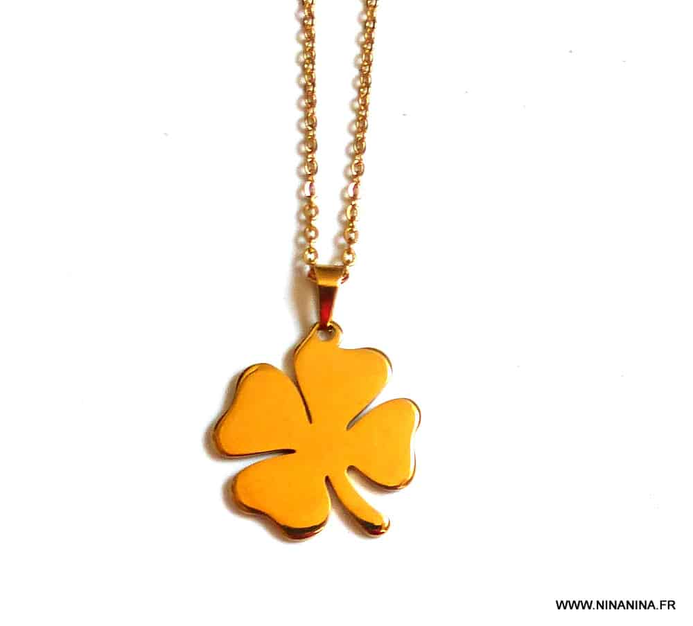 Collier femme chaine acier inoxydable doré réglable breloque pendentif  trèfle - Un grand marché