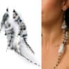 N5893 Boucles d'oreilles cordon cuir et longues plumes Argent 925 artisanales - Bijoux boucle d'oreille en ligne Ninanina