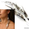 N5893B Boucles d'oreilles cordon cuir et longues plumes Argent 925 artisanales - Bijoux boucle d'oreille en ligne Ninanina