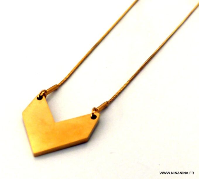 N5904A Collier femme long sautoir chevron acier inoxydable doré - Bijoux Colliers en ligne NINANINA