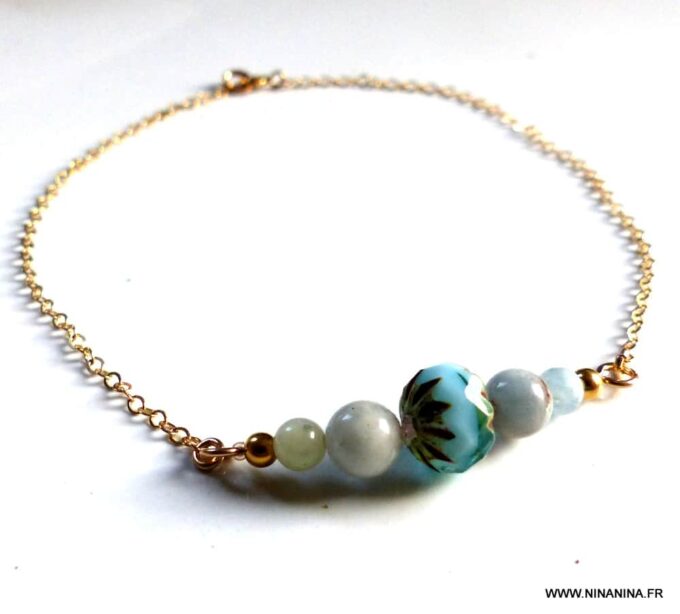 N5907A Chaine de cheville aiguemarine plaqué or -Bijoux Chaines en ligne NINANINA