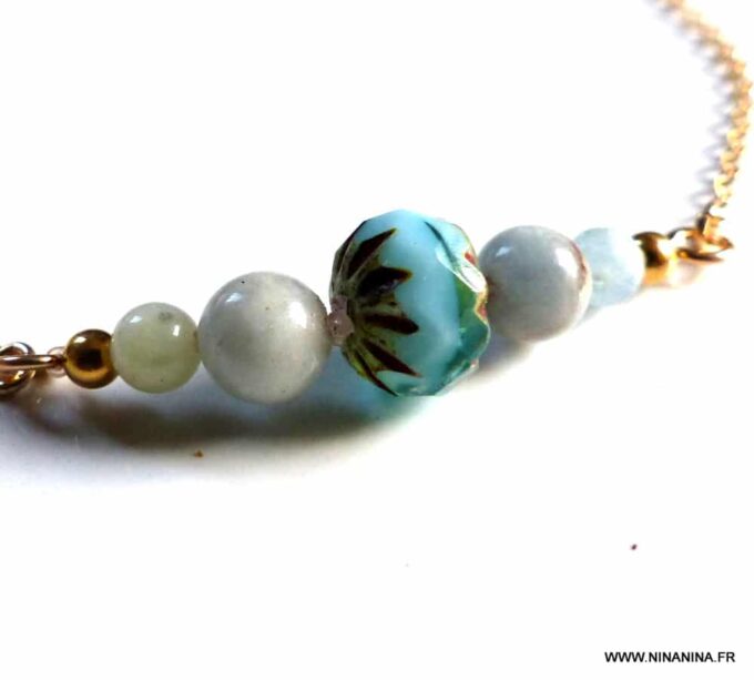 N5907D Chaine de cheville aiguemarine plaqué or -Bijoux Chaines en ligne NINANINA