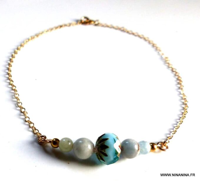 N5907G Chaine de cheville aiguemarine plaqué or -Bijoux Chaines en ligne NINANINA