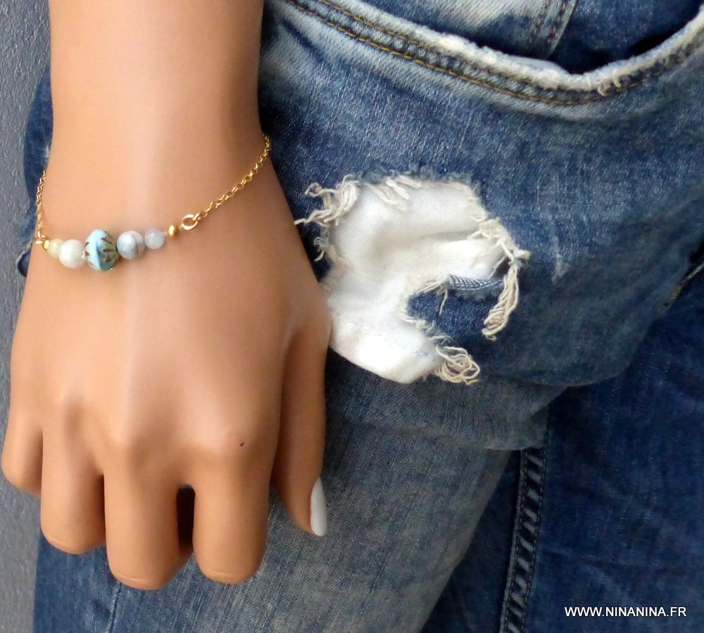 Bracelet aigue-marine naturelle pour un amour naissant