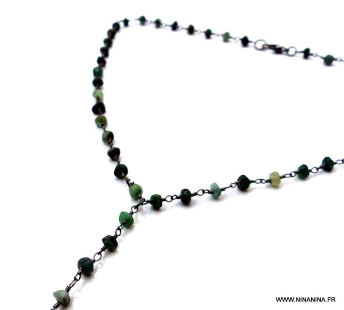 N5916a collier lasso perles lapis lazuli naturelle plaqué or - Bijoux Colliers en ligne NINANINA