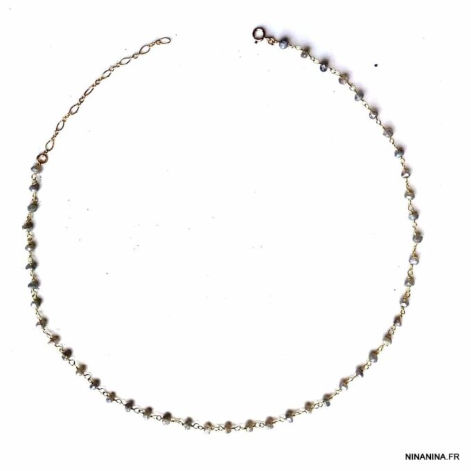 N5918a Collier pierres labradorite semi précieuses ras du cou - Bijoux Colliers en ligne Ninanina