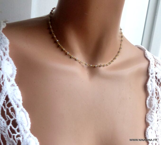 N5918a Collier ras du cou pierres semi précieuses labradorite - Bijoux Colliers en ligne Ninanina