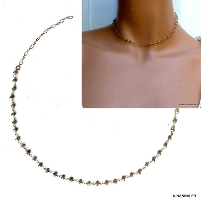 N5918b Collier pierres labradorite semi précieuses ras du cou - Bijoux Colliers en ligne Ninanina
