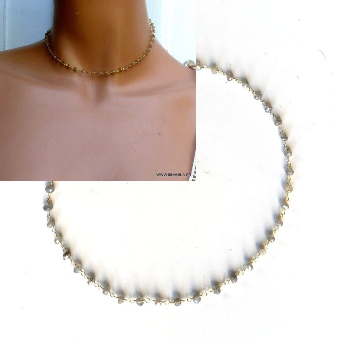 N5918e Collier pierres labradorite semi précieuses ras du cou - Bijoux Colliers en ligne Ninanina