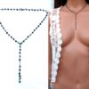 N5920 collier lasso perles émeraude naturelle métal noir - Bijoux Colliers en ligne NINANINA