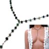 N5920a collier lasso perles émeraude naturelle métal noir - Bijoux Colliers en ligne NINANINA