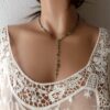 N5920b Collier pierres précieuses émeraude naturelle brutes et métal noir - Bijoux Colliers en ligne Ninanina