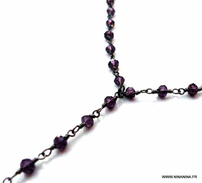 N5921a collier lasso perles amethyste naturelle métal noir - Bijoux Colliers en ligne NINANINA
