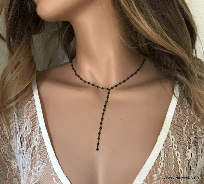 N5921a Collier pierre améthyste naturelle femme forme cravate - Bijoux Colliers en ligne Ninanina