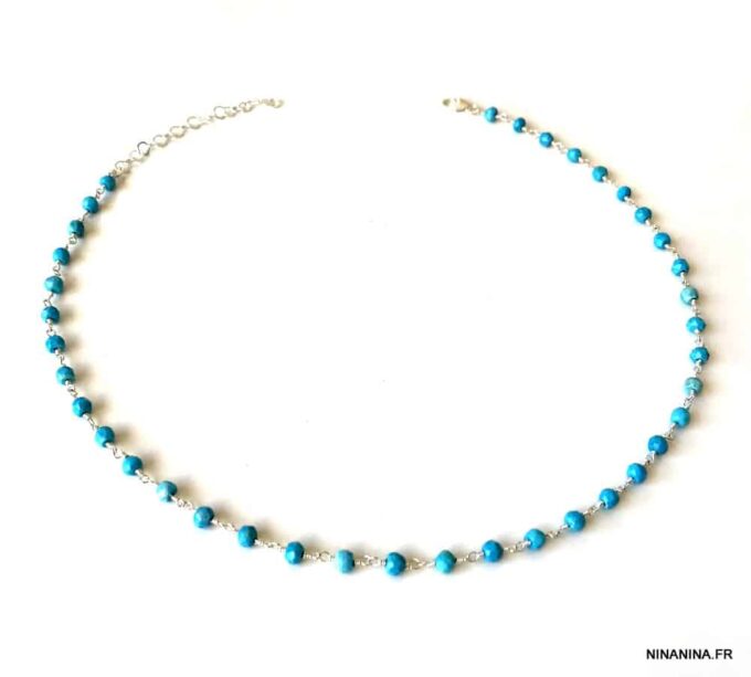 N5923b Collier turquoises naturelles pierres bleues femme - Bijoux Colliers en ligne Ninanina