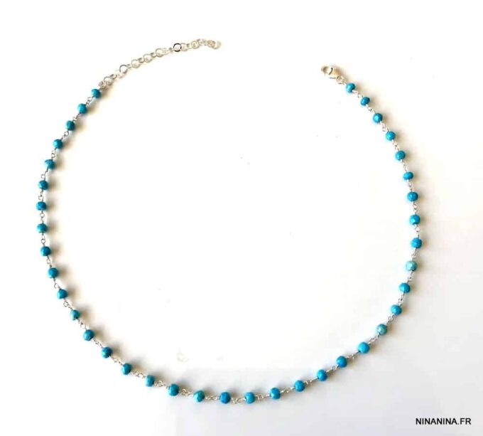 N5923f Collier turquoises naturelles pierres bleues femme - Bijoux Colliers en ligne Ninanina