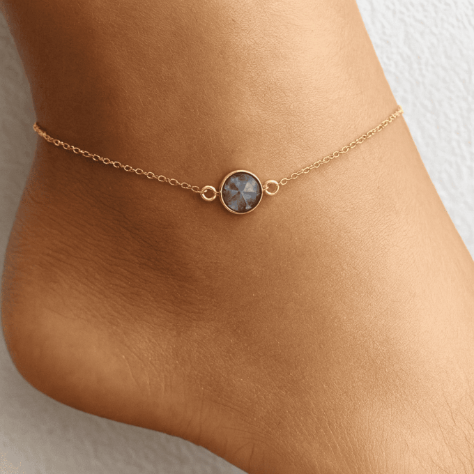 N5924 Bijou Labradorite Grise pour les chevilles - Chaîne de cheville Plaqué Or - Bijoux de pieds dorés en ligne Ninanina