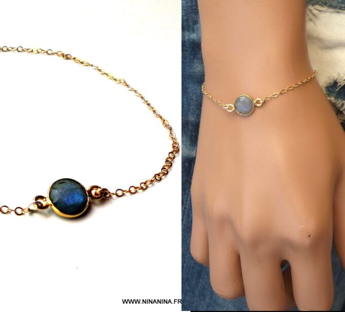 N5926 Bracelet chaine labradorite plaqué or - Bijoux Bracelets en ligne NINANINA