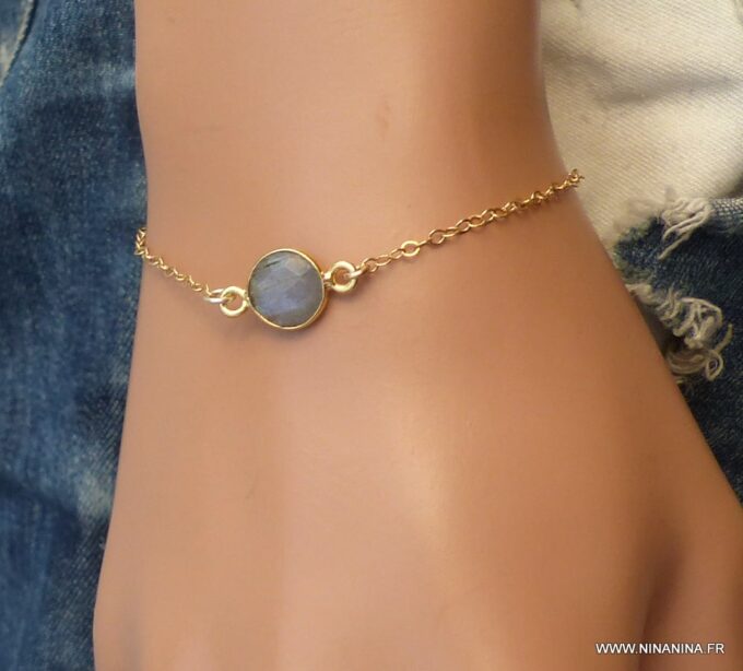 N5926a Bracelet chaine labradorite plaqué or - Bijoux Bracelets en ligne NINANINA