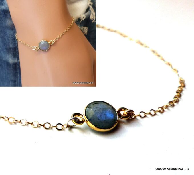 N5926c Bracelet chaine labradorite plaqué or - Bijoux Bracelets en ligne NINANINA