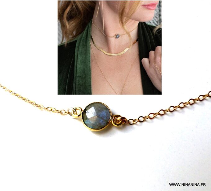 N5927b Collier labradorite femme Ras de cou Plaqué Or - Bijoux Colliers en ligne Ninanina