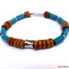 N5928 Bracelet homme perles bois turquoise acier - Bijoux Bracelets en ligne Ninanina