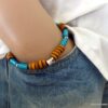 N5928a Bracelet homme perles bois turquoise acier - Bijoux Bracelets en ligne Ninanina