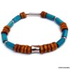 N5928b Bracelet homme perles bois turquoise acier - Bijoux Bracelets en ligne Ninanina