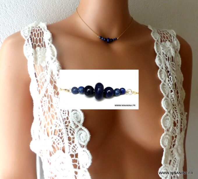 N5931 Collier Chaîne lapis lazuli plaqué or gold filled- Bijoux Colliers en ligne Ninanina