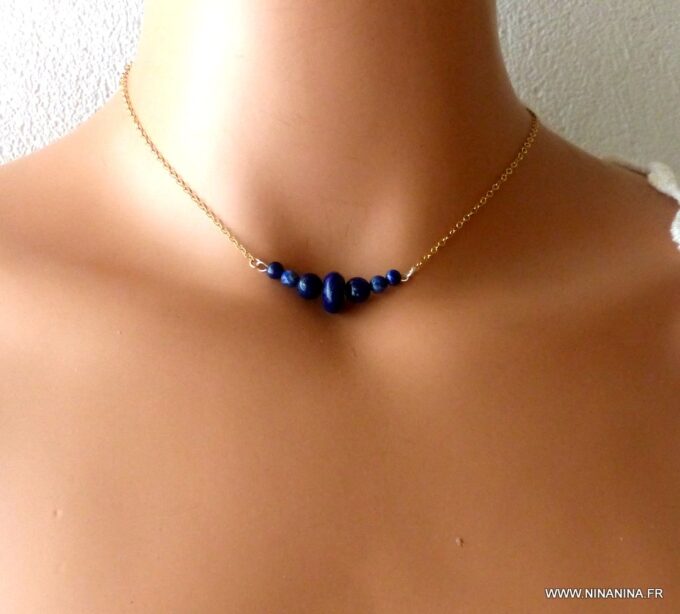 N5931b Collier Chaîne lapis lazuli plaqué or gold filled- Bijoux Colliers en ligne Ninanina