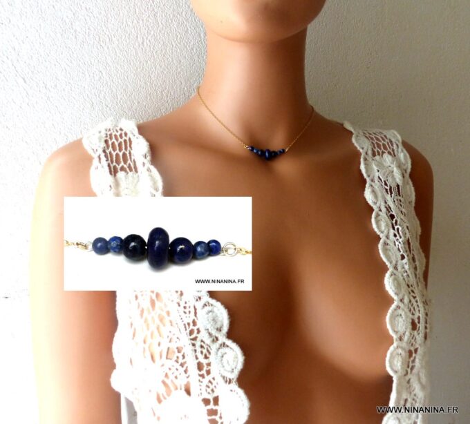 N5931c Collier Chaîne lapis lazuli plaqué or gold filled- Bijoux Colliers en ligne Ninanina