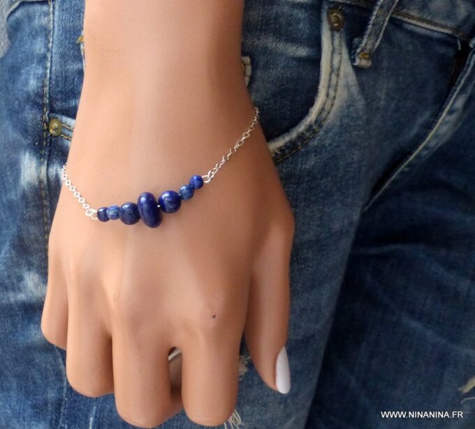 N5932b Bracelet Chaîne lapis lazuli argent 925 massif - Bijoux Bracelets en ligne Ninanina