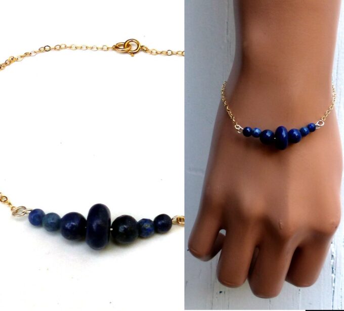 N5933 Bracelet Chaine Lapis Lazuli plaqué or 14 carats - Bijoux Bracelets en ligne Ninanina