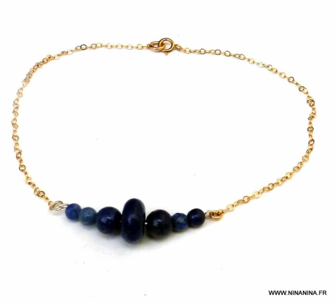 N5933b Bracelet Chaine Lapis Lazuli plaqué or 14 carats - Bijoux Bracelets en ligne Ninanina