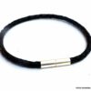 N5935 Bracelet cordon cuir tressé noir fermoir cyindrique aimanté argent 925 massif - Bijoux Bracelets en ligne Ninanina