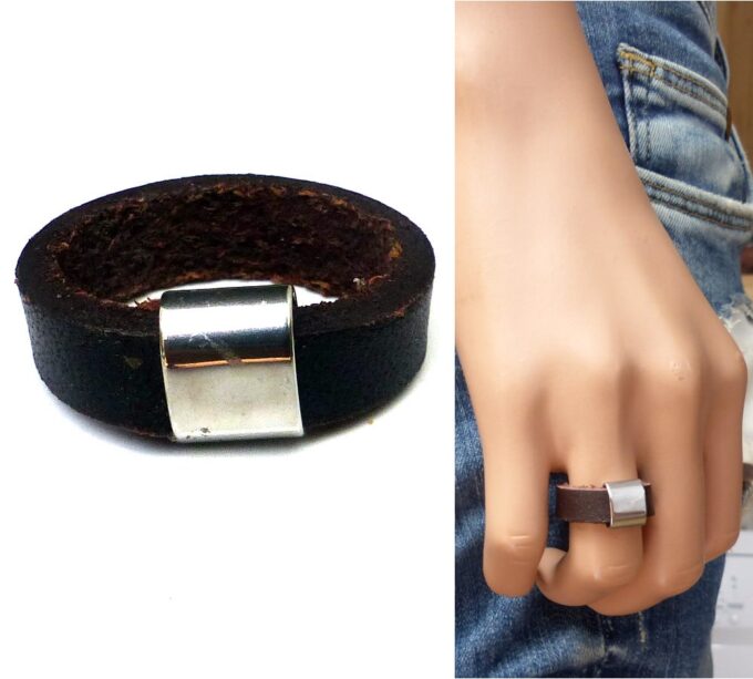 N5936 Bague cuir et acier - Bijoux Bagues en ligne Ninanina