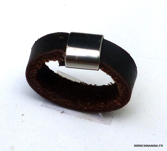 N5936c Bague cuir et acier - Bijoux Bagues en ligne Ninanina