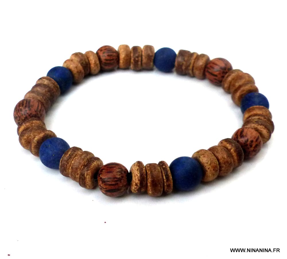 Bracelet lapis lazuli pour homme perles bois coco - Ninanina