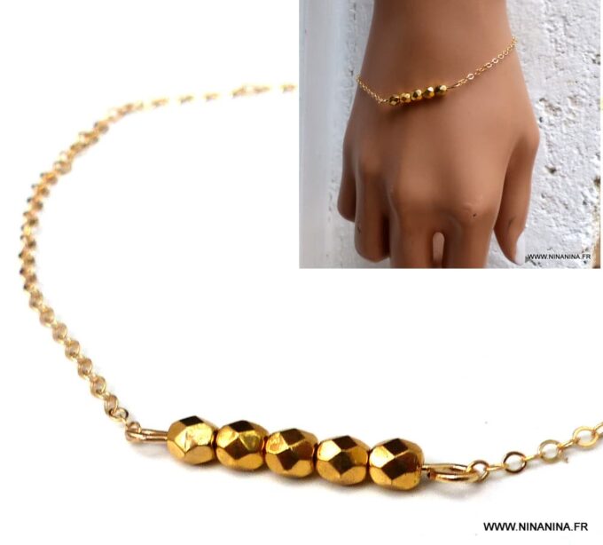 N5946a Bracelet Chaine perles à facettes infini plaqué or - Bijoux Chaines en ligne Ninanina