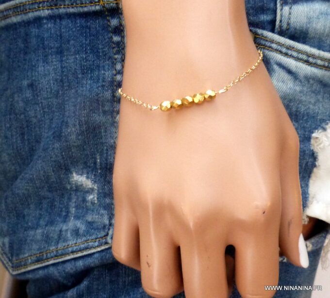 N5946b Bracelet Chaine perles à facettes infini plaqué or - Bijoux Chaines en ligne Ninanina