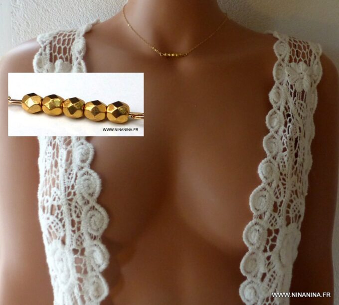 N5947 Collier ras de cou Chaine perles à facettes infini plaqué or - Bijoux Chaines en ligne Ninanina