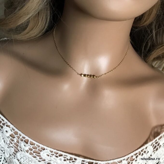 N5947a Collier chaine perles à facettes plaqué or 14 carats - Bijoux Colliers en ligne Ninanina