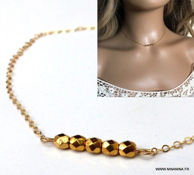 N5947b Collier chaine perles à facettes plaqué or 14 carats - Bijoux Colliers en ligne Ninanina