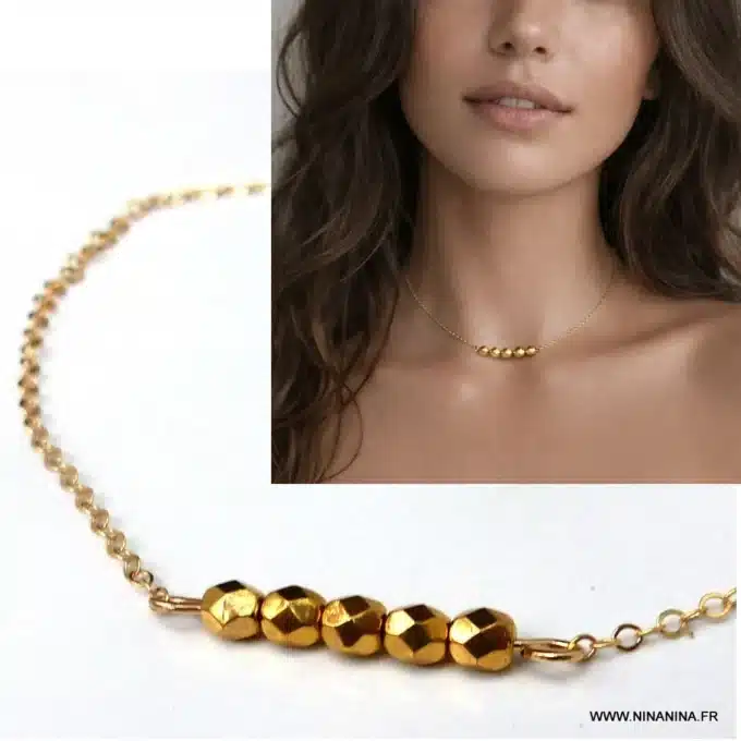 N5947g Collier or fin artisanal - perles à facettes cristal de boheme et chaine plaqué or 14 carats gold filled - Bijoux Colliers femmes en ligne Ninanina