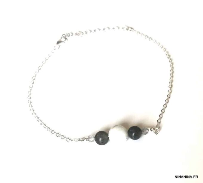N5950g Chaine pour cheville Argent Pierre de lune et Labradorite - Bijoux de pieds en ligne Ninanina