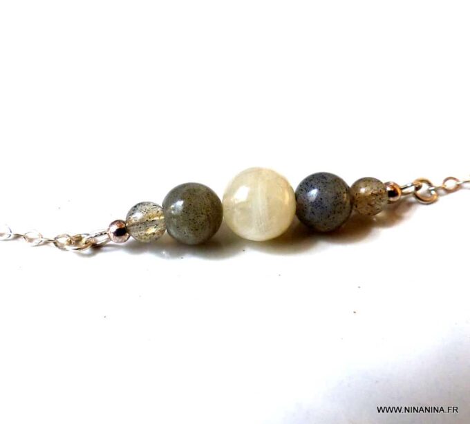 N5952c Collier Chaine pierres fines pierre de lune et labradorite argent massif - Bijoux Colliers en ligne Ninanina