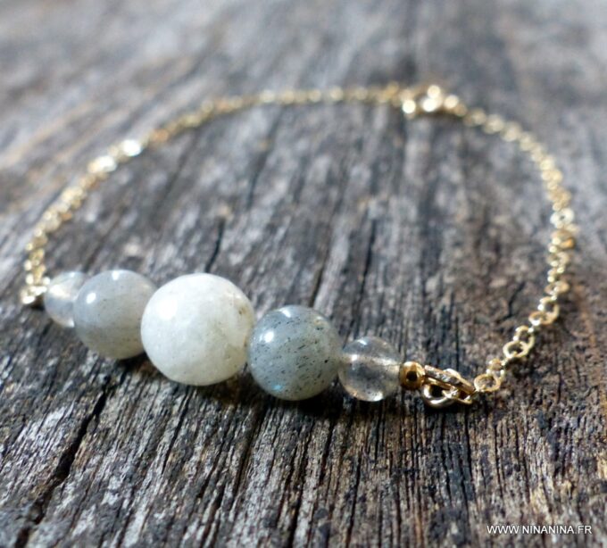N5955a Bracelet Chaine pierres fines pierre de lune et labradorite plaqué or plaqué or - Bijoux Bracelets en ligne Ninanina