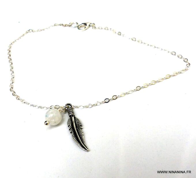 N5957a Chaine de cheville pierres fines pierre de lune argent 925 massif - Bijoux Chaines en ligne Ninanina