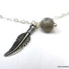 N5958a Chaine de taille pierres fines perle labradorite plume argent 925 massif - Bijoux Chaines en ligne Ninanina
