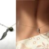N5958b Chaine de taille pierres fines perle labradorite plume argent 925 massif - Bijoux Chaines en ligne Ninanina